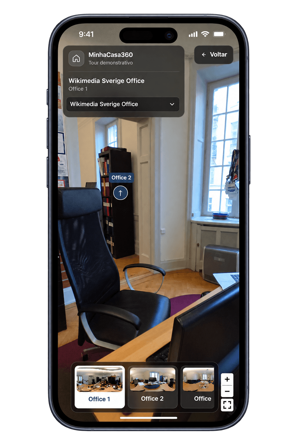 MinhaCasa360 virtual tour running on mobile
